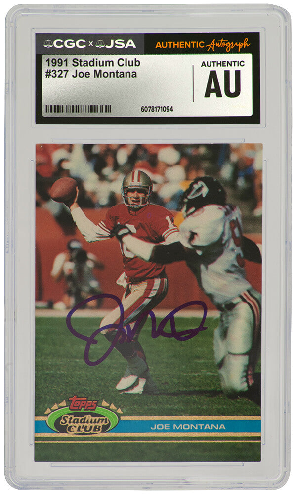 Joe Montana Autographed 49ers 1991 Stadium Club Football Trading Card #327 - (CGC x JSA Encapsulated)-Powers Sports Memorabilia