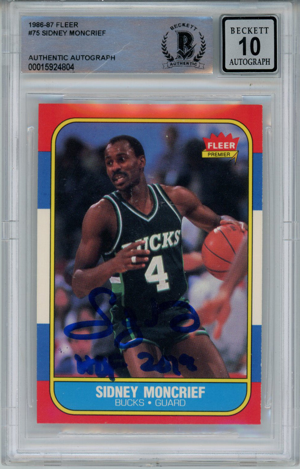 Sidney Moncrief Milwaukee Bucks Signed Card - 1986-87 Fleer #75 Rookie Beckett 10 Slab Beckett-Powers Sports Memorabilia
