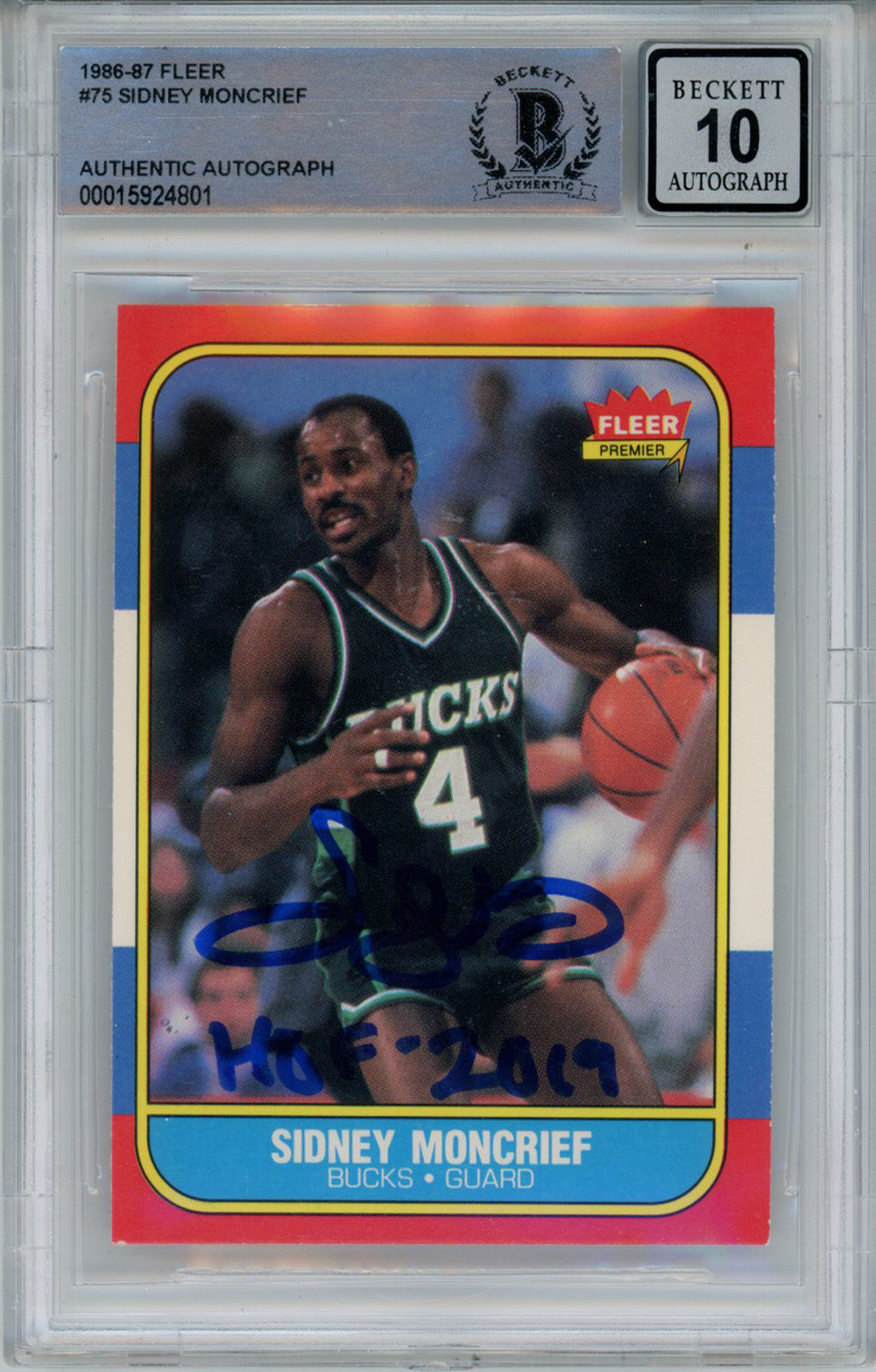 Sidney Moncrief Milwaukee Bucks Signed Card - 1986-87 Fleer #75 Rookie Beckett 10 Slab Beckett - 42952-Powers Sports Memorabilia