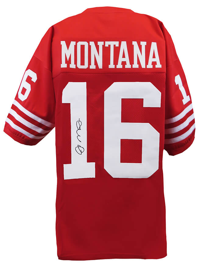 Joe Montana Autographed Red T/B Custom Football Jersey-Powers Sports Memorabilia