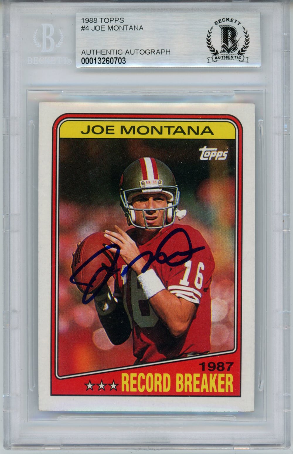 Joe Montana 1988 Topps #4 Trading Signed Card BAS 10 Slab-Powers Sports Memorabilia