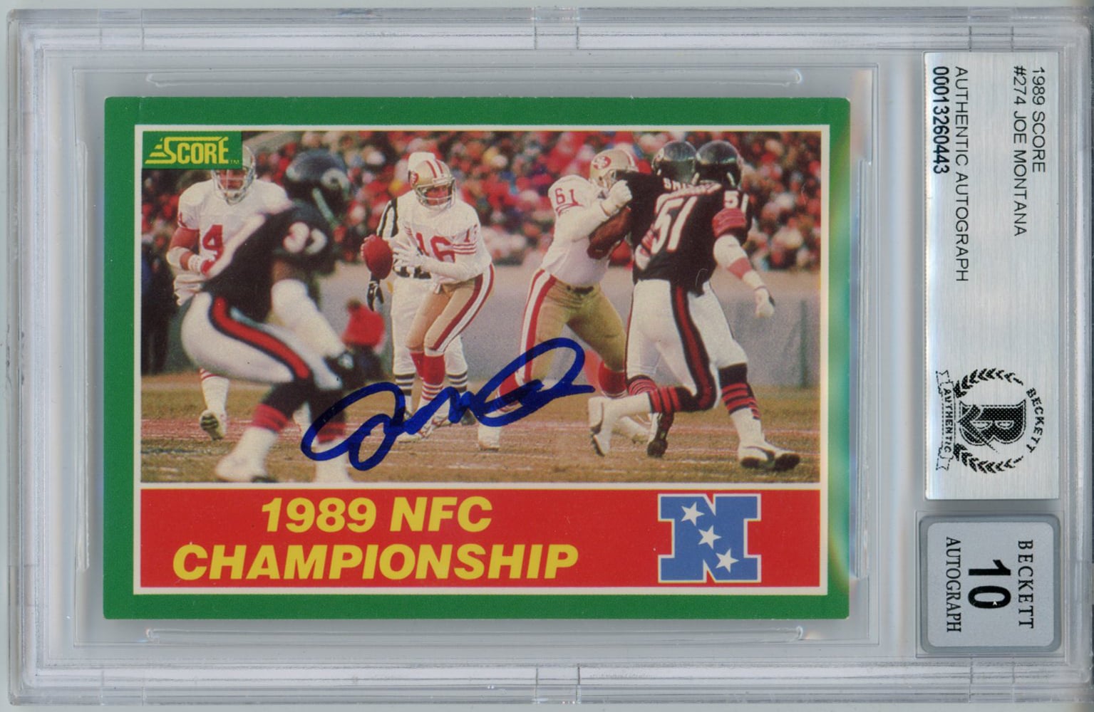 Joe Montana 1989 Score #274 Trading Signed Card BAS 10 Slab-Powers Sports Memorabilia