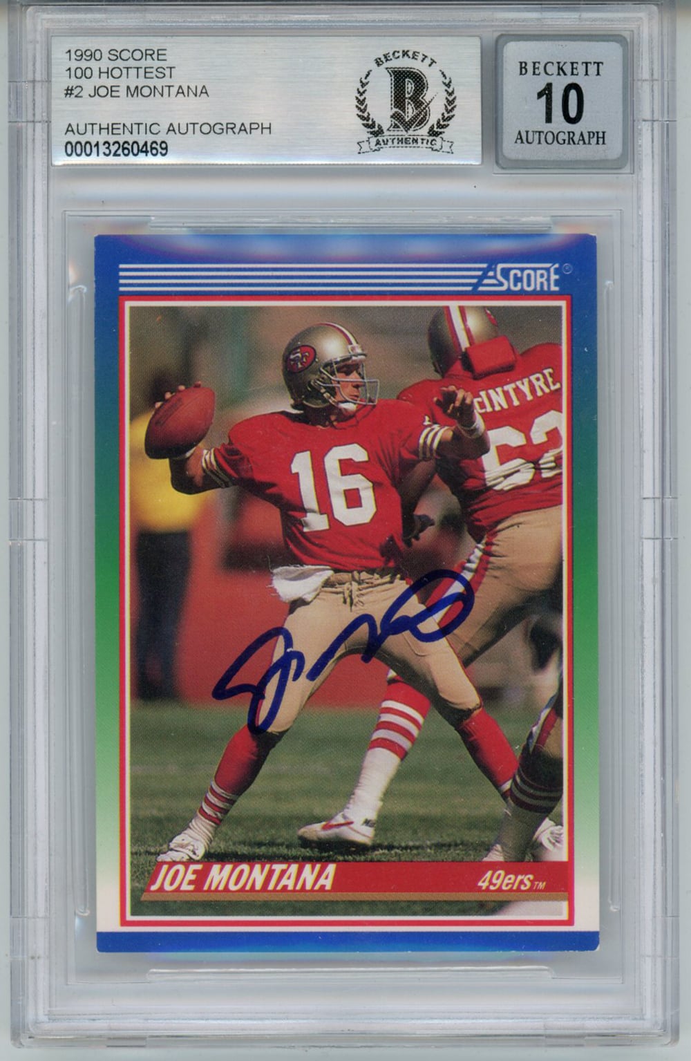 Joe Montana San Francisco 49ers Signed Card - 1990 Score 100 Hottest #2 BAS 10 Slab Beckett-Powers Sports Memorabilia