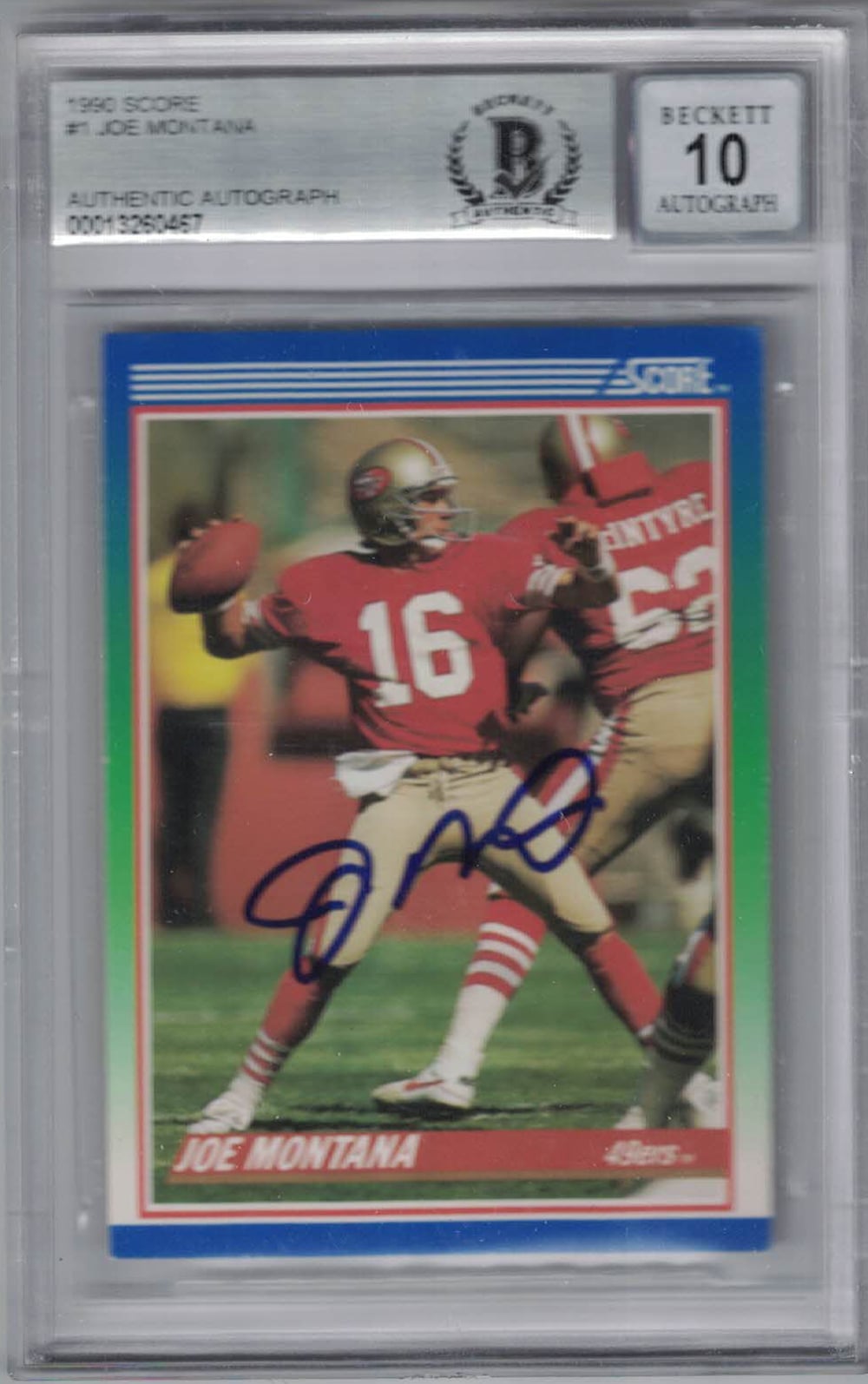Joe Montana 1990 Score #1 Trading Signed Card BAS 10 Slab-Powers Sports Memorabilia
