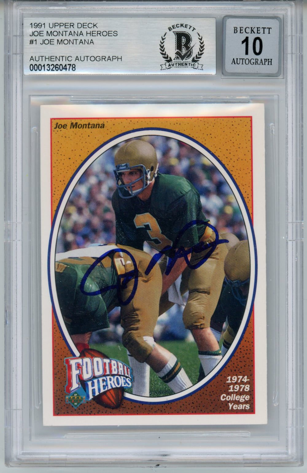 Joe Montana San Francisco 49ers Signed Card - 1991 Upper Deck #1 BAS 10 Slab Beckett-Powers Sports Memorabilia