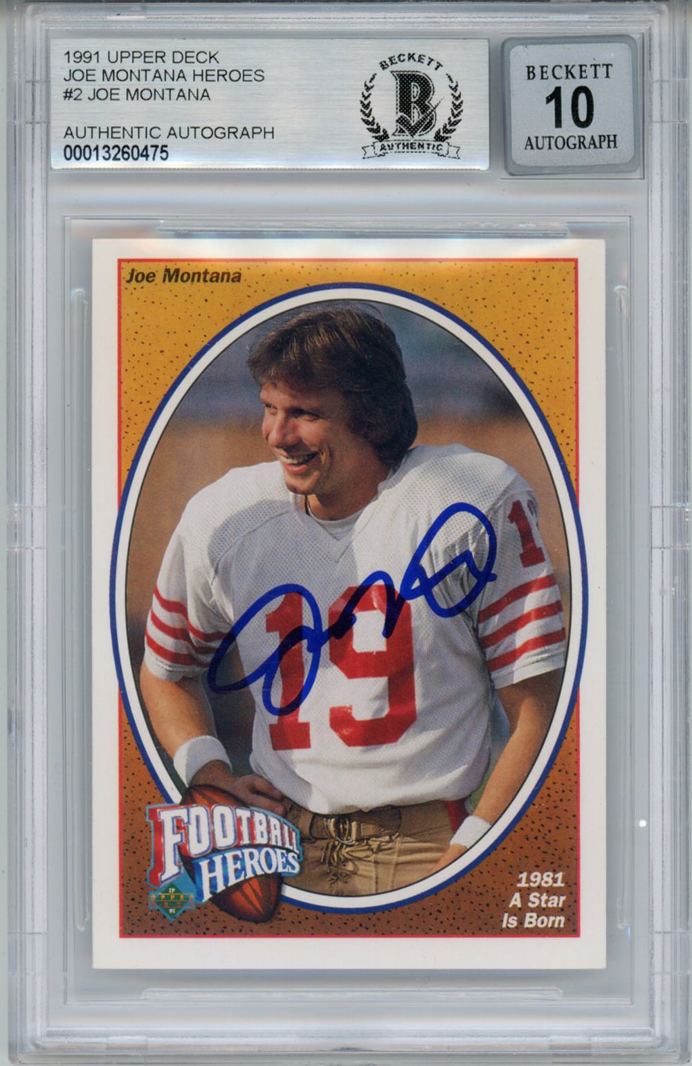 Joe Montana 1991 Upper Deck #2 Trading Signed Card BAS 10 Slab-Powers Sports Memorabilia