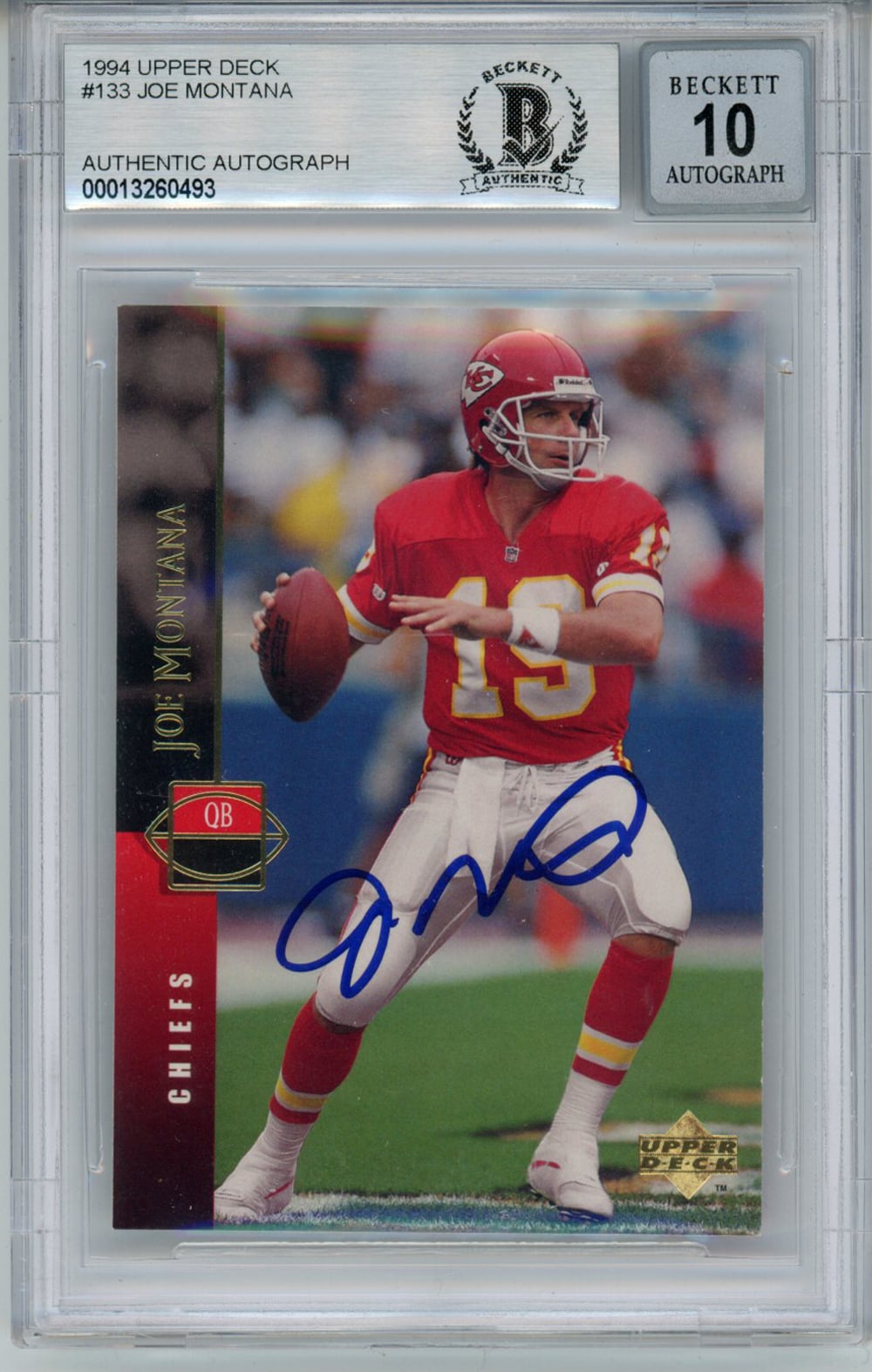 Joe Montana 1994 Upper Deck #133 Trading Signed Card BAS 10 Slab-Powers Sports Memorabilia