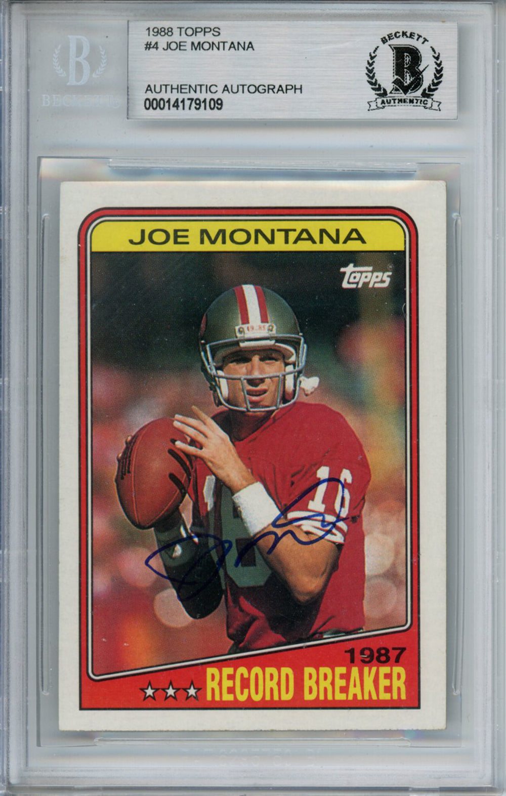Joe Montana San Francisco 49ers Signed Card - 1988 Topps #4 Beckett Slab Beckett-Powers Sports Memorabilia