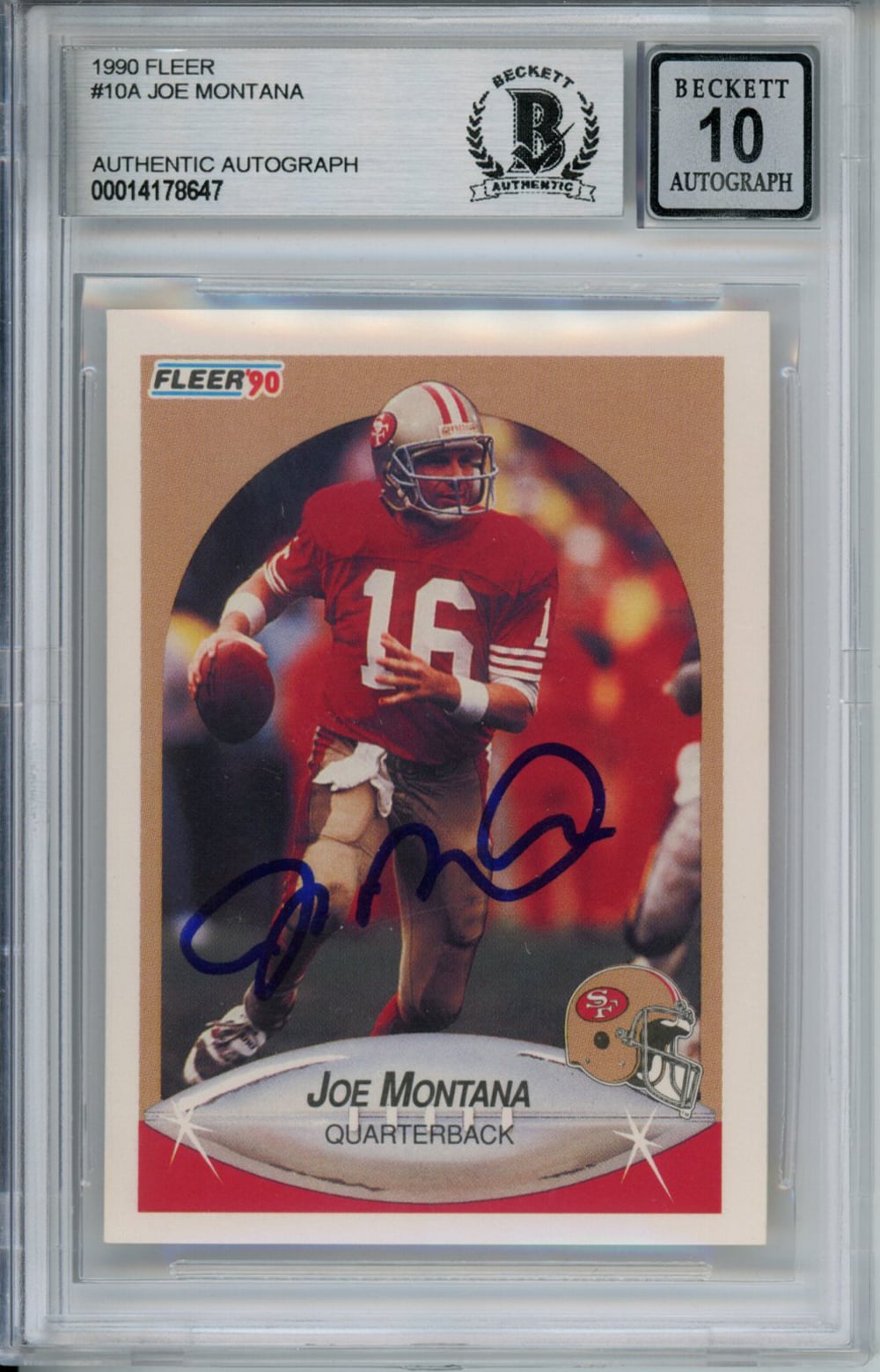 Joe Montana Signed 1990 Fleer #10 Trading Card Beckett 10 Slab-Powers Sports Memorabilia