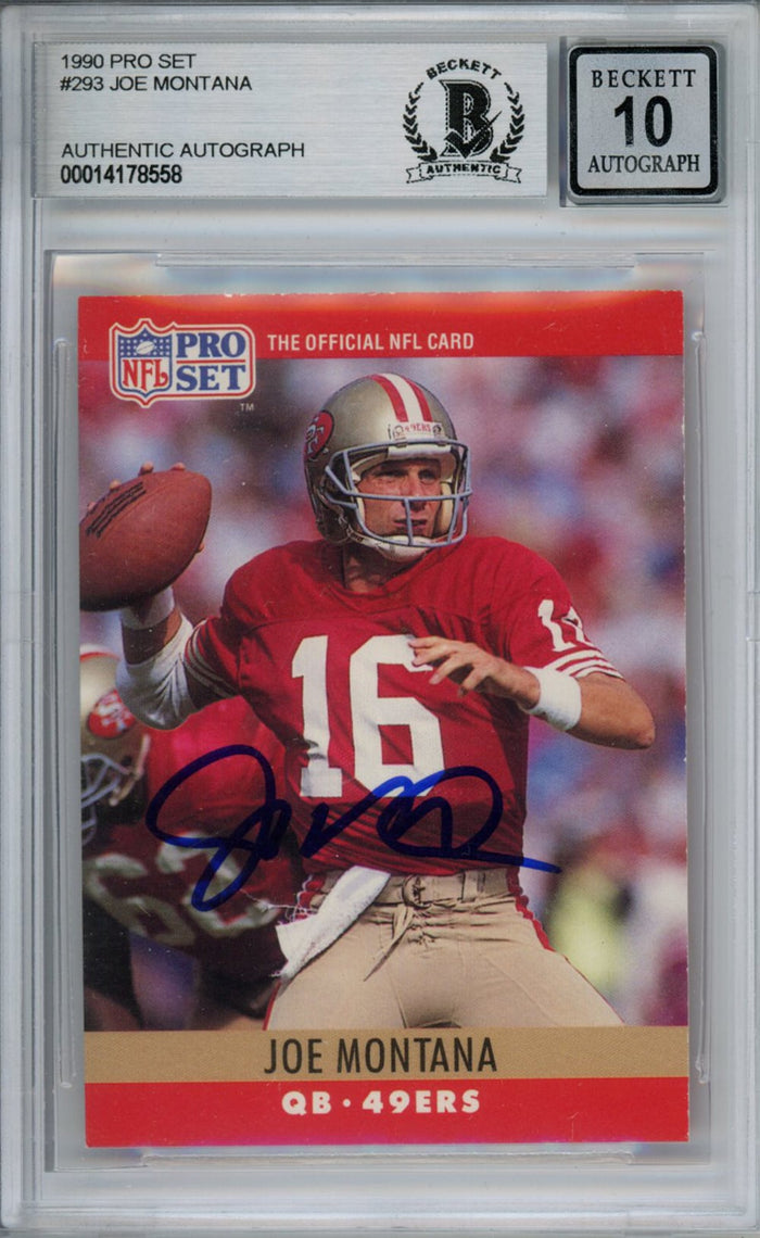 Joe Montana Signed 1990 Pro Set #293 Trading Card Beckett 10 Slab-Powers Sports Memorabilia