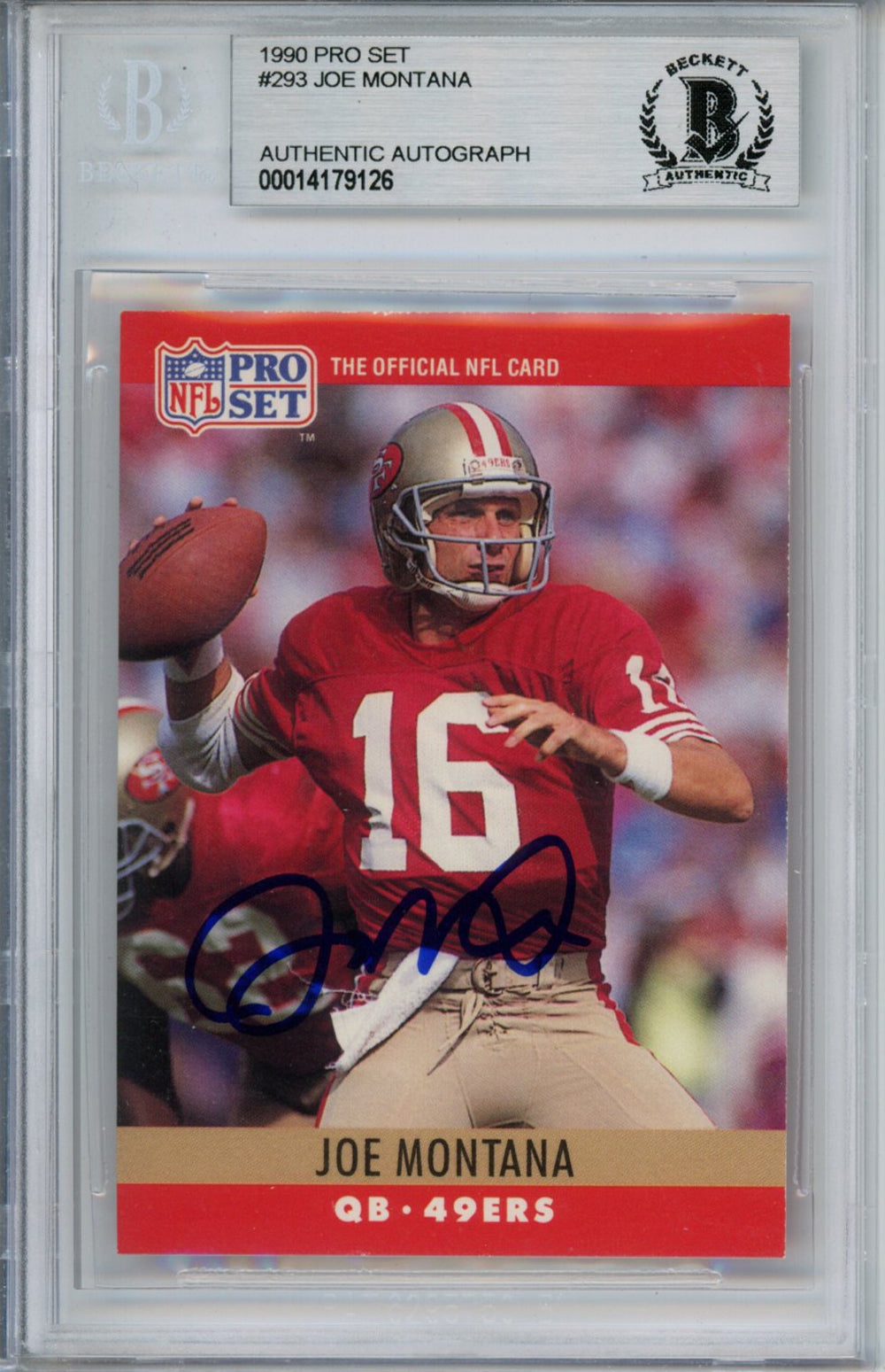 Joe Montana San Francisco 49ers Signed Card - 1990 Pro Set #293 Beckett Slab Beckett-Powers Sports Memorabilia