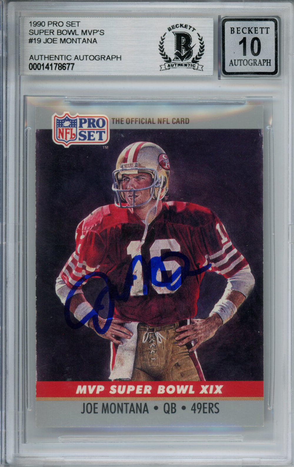 Joe Montana San Francisco 49ers Signed Card - 1990 Pro Set #19 Beckett 10 Slab Beckett