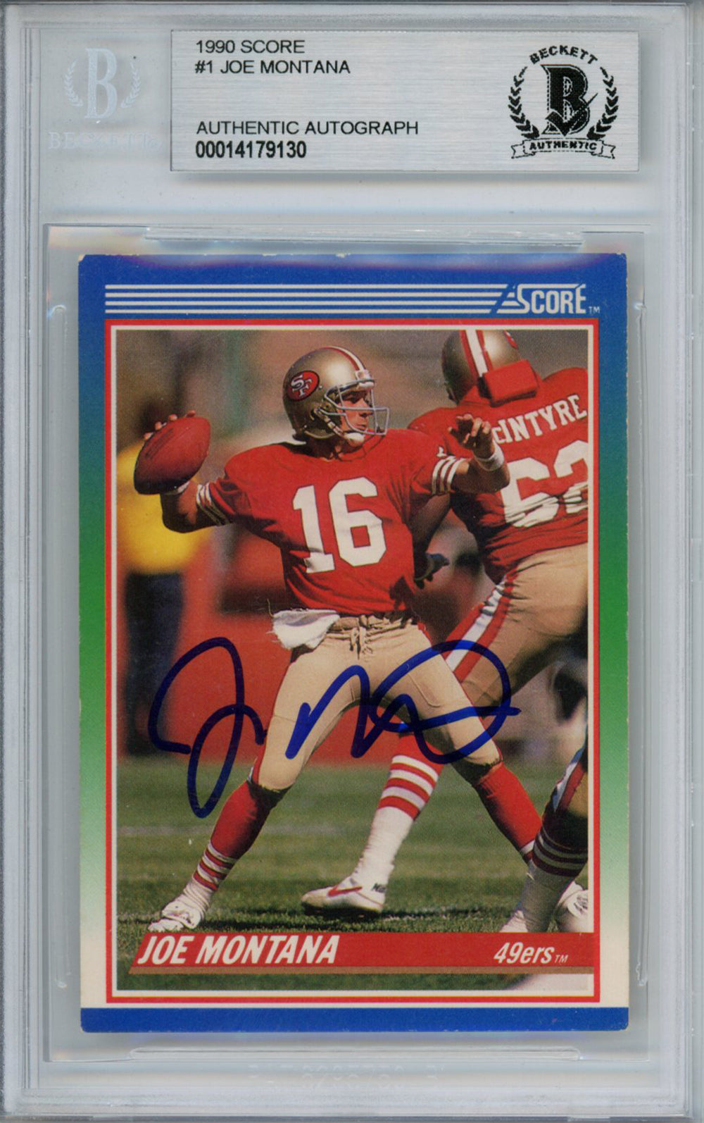 Joe Montana 1990 Score #1 Trading Signed Card-Powers Sports Memorabilia