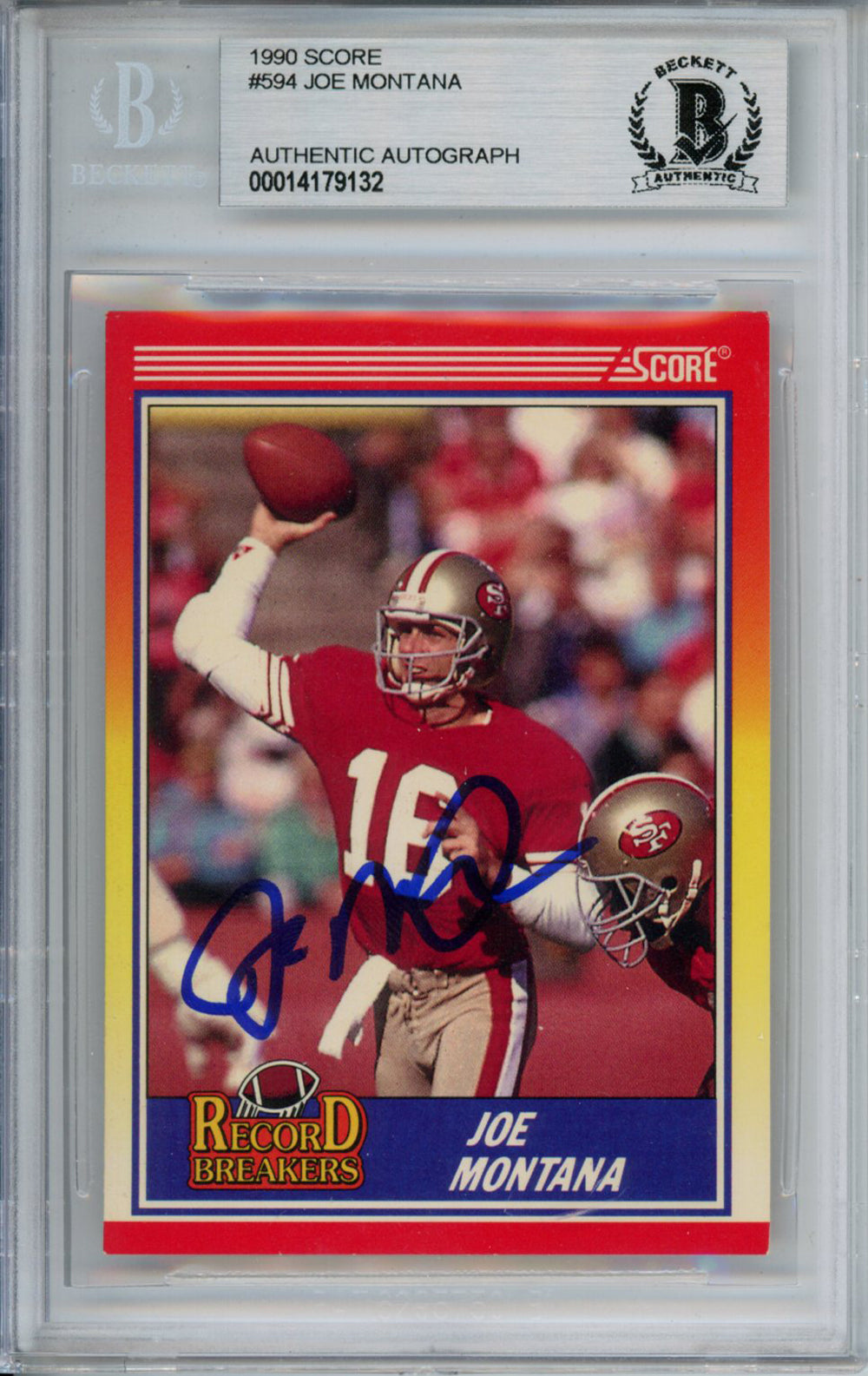 Joe Montana 1990 Score #594 Trading Signed Card-Powers Sports Memorabilia