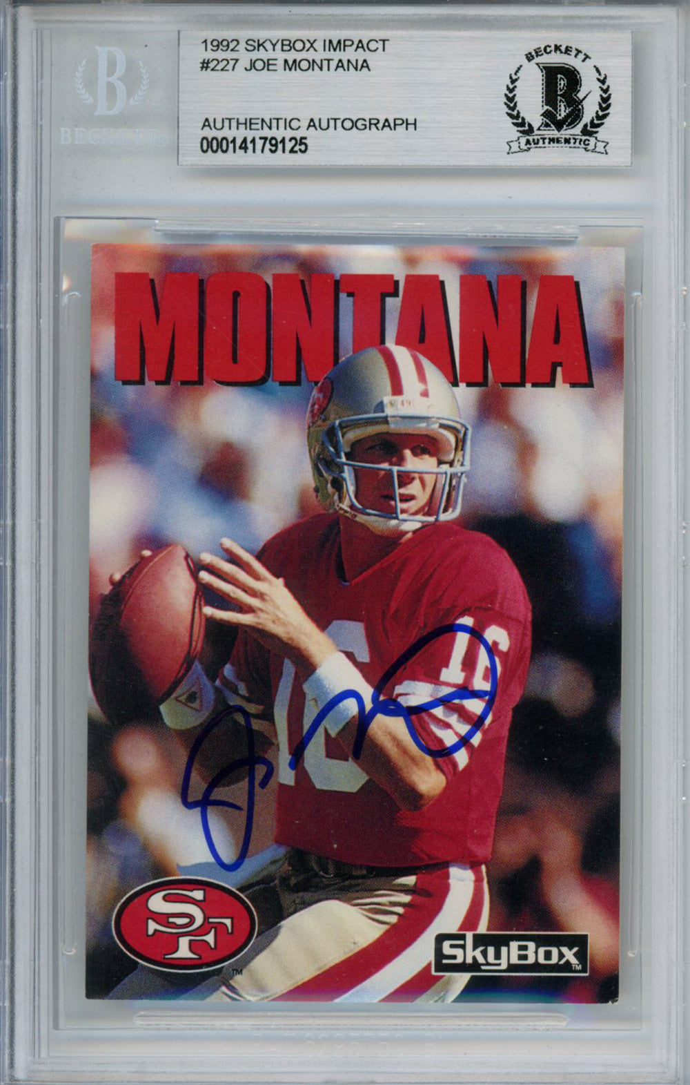 Joe Montana San Francisco 49ers Signed Card - 1992 Skybox #227 Beckett Slab Beckett-Powers Sports Memorabilia