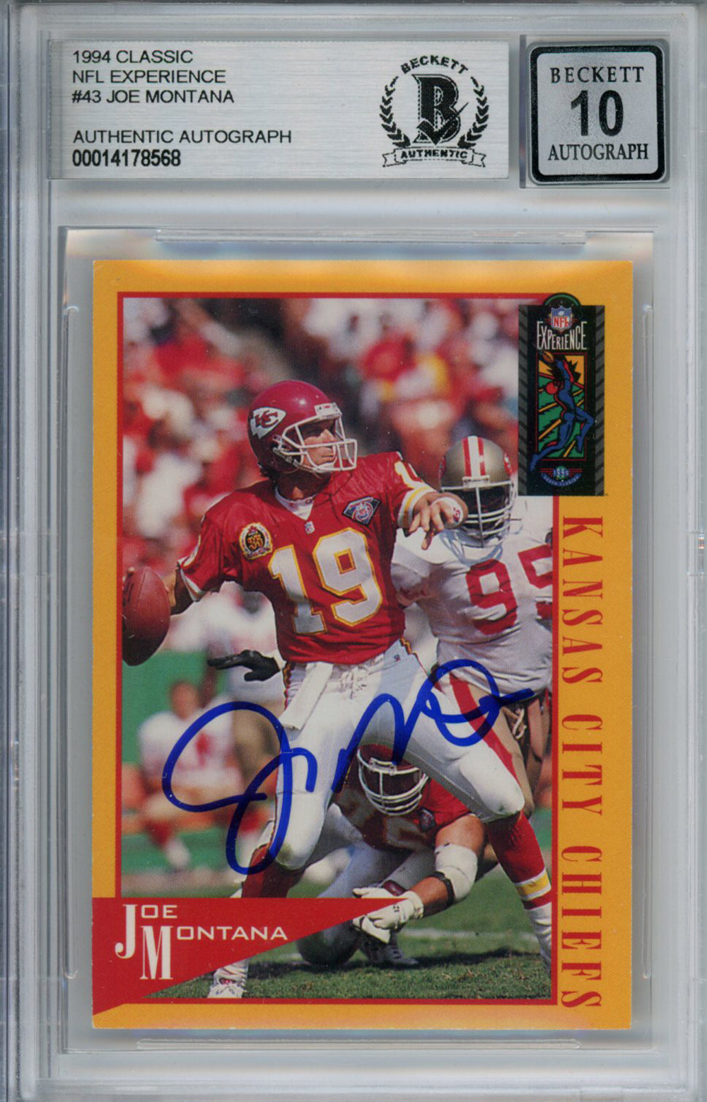 Joe Montana 1994 Classic #43 Trading Signed Card Beckett 10 Slab Beckett-Powers Sports Memorabilia