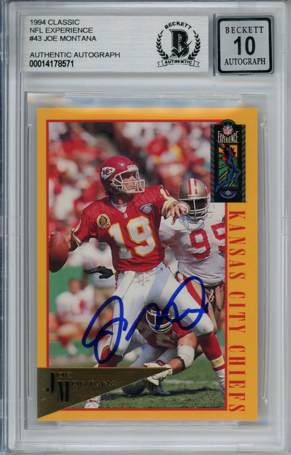 Joe Montana 1994 Classi #43 Gold Trading Signed Card Beckett 10 Slab Beckett-Powers Sports Memorabilia