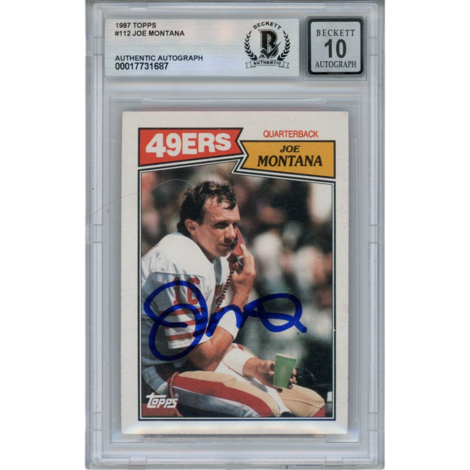 Joe Montana 1987 Topps #112 Slab Trading Signed Card-Powers Sports Memorabilia