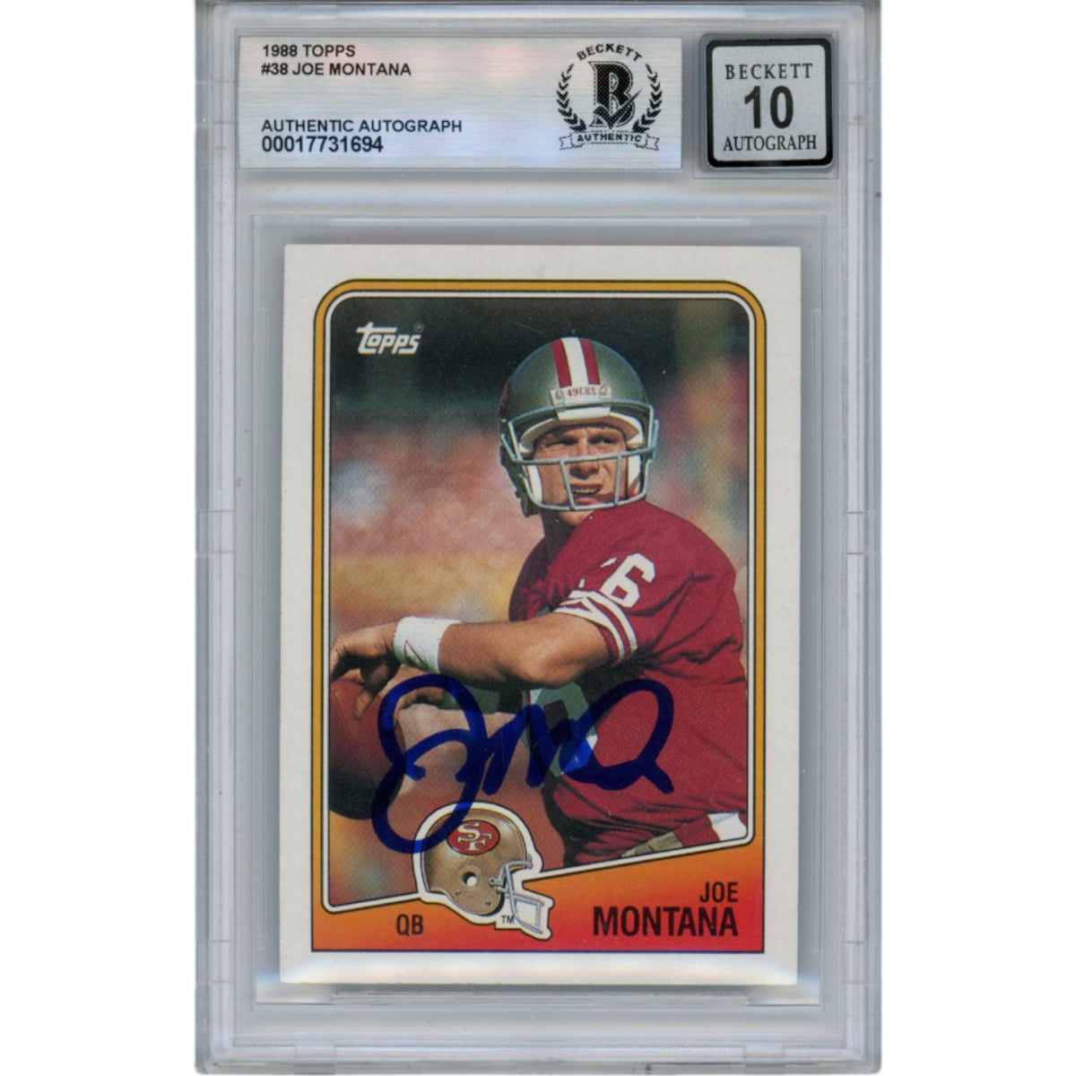 Joe Montana 1988 Topps #38 Slab Trading Signed Card-Powers Sports Memorabilia