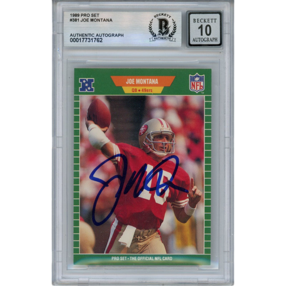 Joe Montana 1989 NFL Pro Set #381 Slab Trading Signed Card-Powers Sports Memorabilia