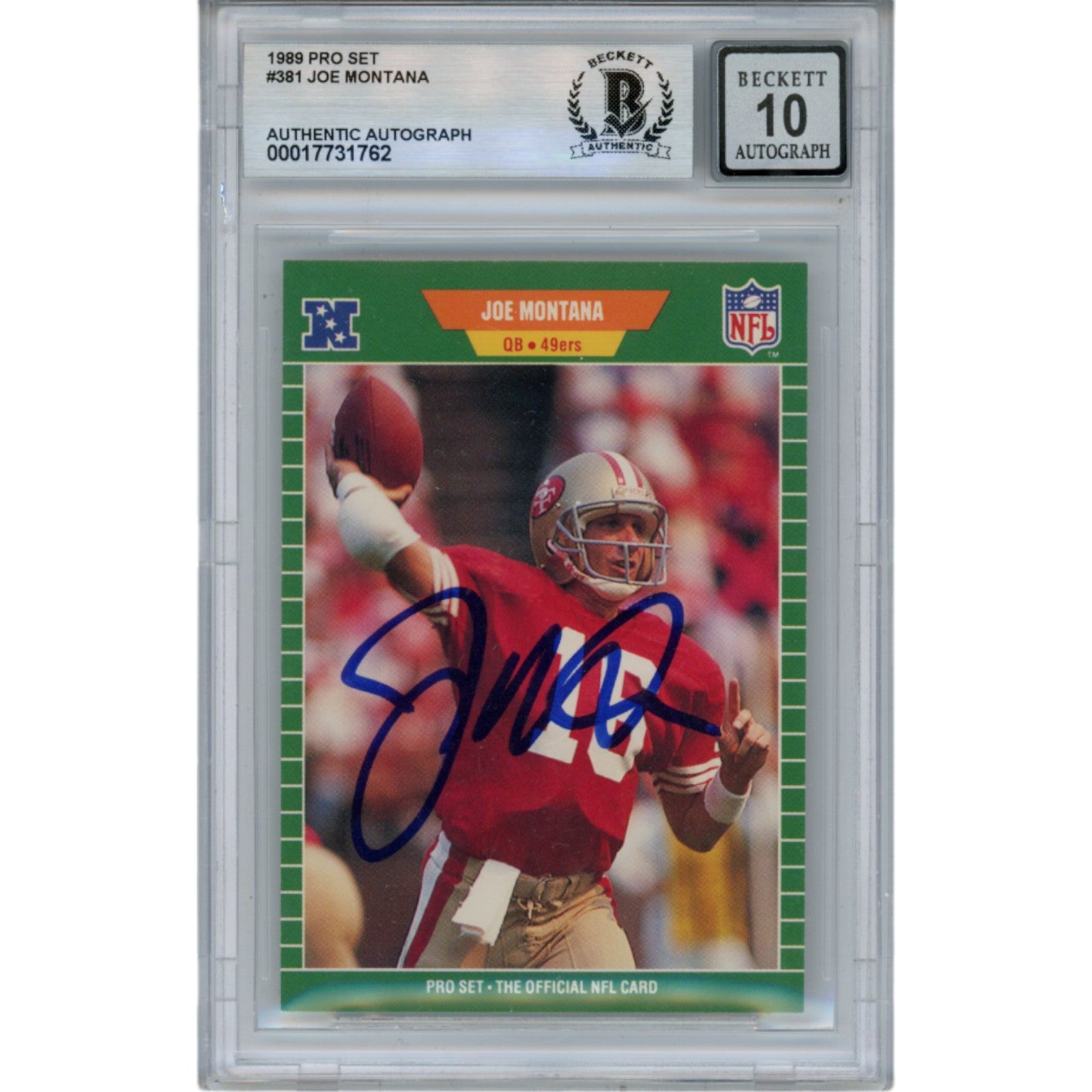 Joe Montana 1989 NFL Pro Set #381 Slab Trading Signed Card-Powers Sports Memorabilia
