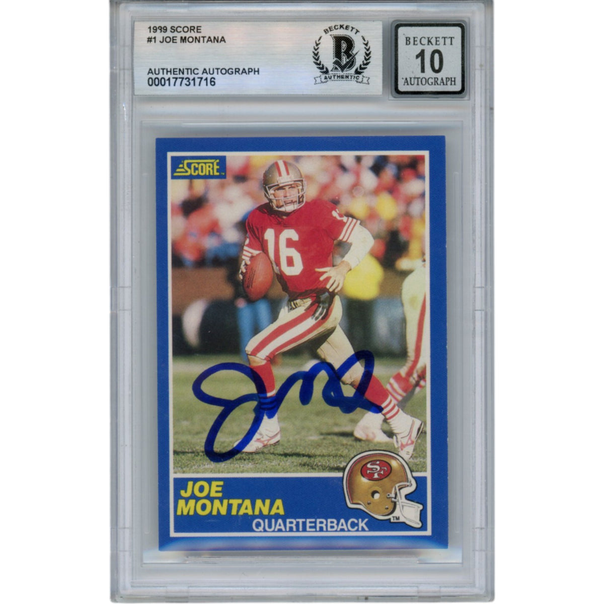 Joe Montana 1989 Score #1 Slabbed Trading Signed Card-Powers Sports Memorabilia