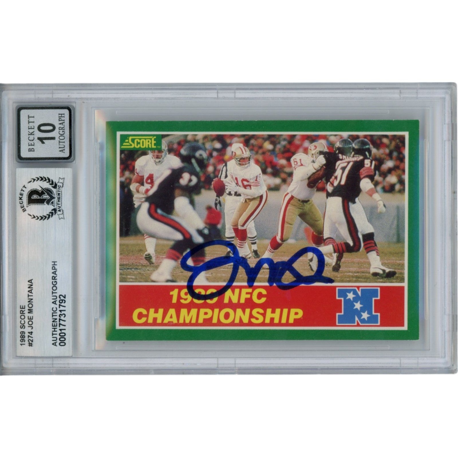 Joe Montana 1989 Score #274 Slab Trading Signed Card-Powers Sports Memorabilia