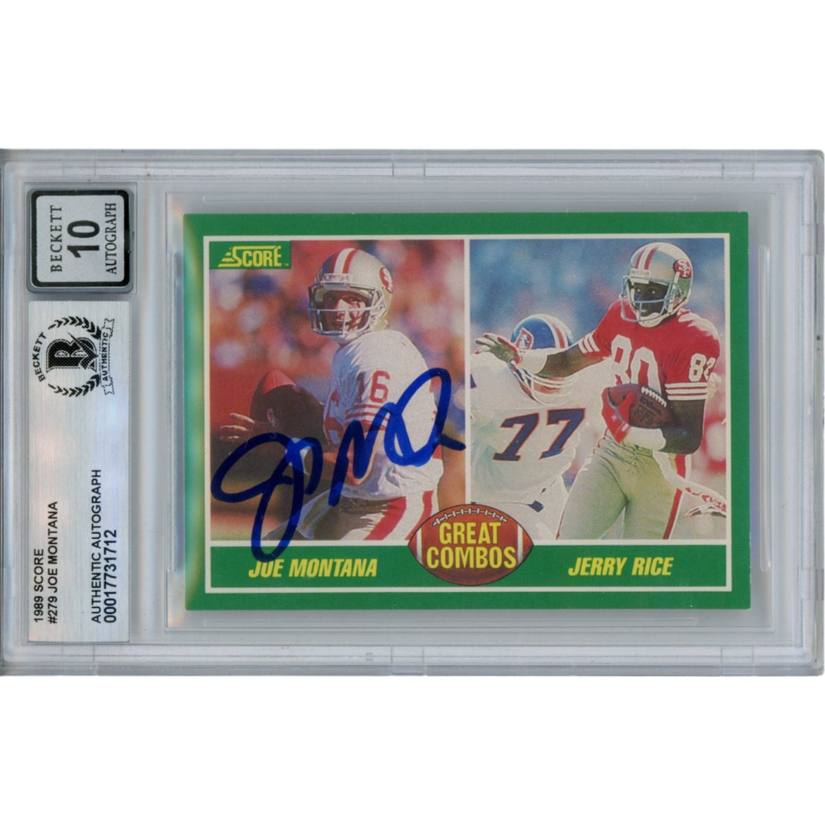 Joe Montana San Francisco 49ers Signed Card - 1989 Score #279 Slab Beckett Beckett-Powers Sports Memorabilia