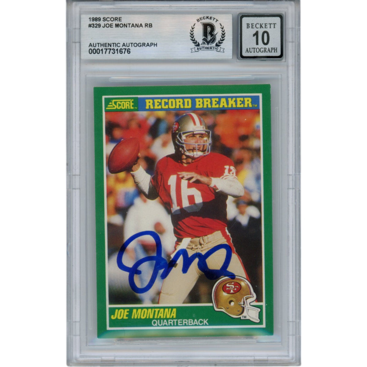 Joe Montana 1989 Score #329 Slab Trading Signed Card-Powers Sports Memorabilia