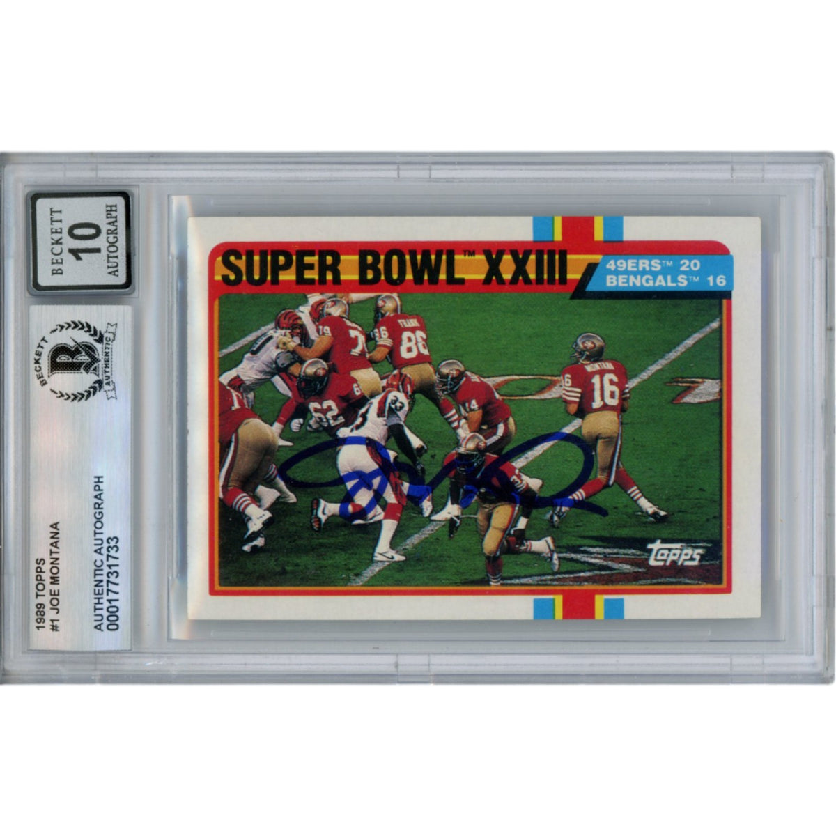 Joe Montana 1989 Topps #1 Slab Trading Signed Card-Powers Sports Memorabilia