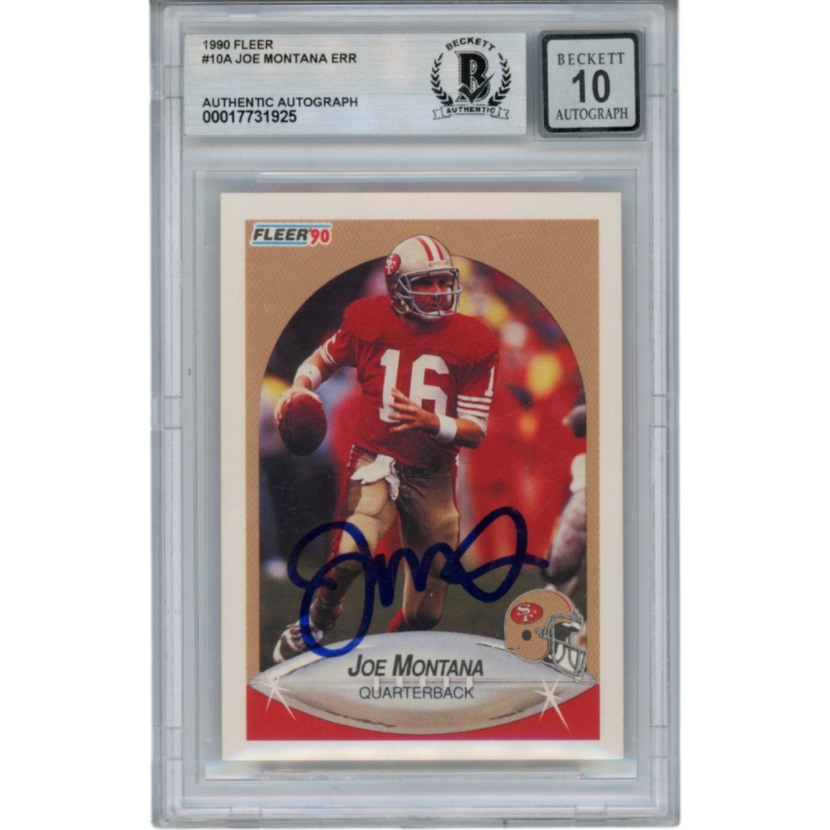 Joe Montana 1990 Fleer #10 Slab Trading Signed Card-Powers Sports Memorabilia