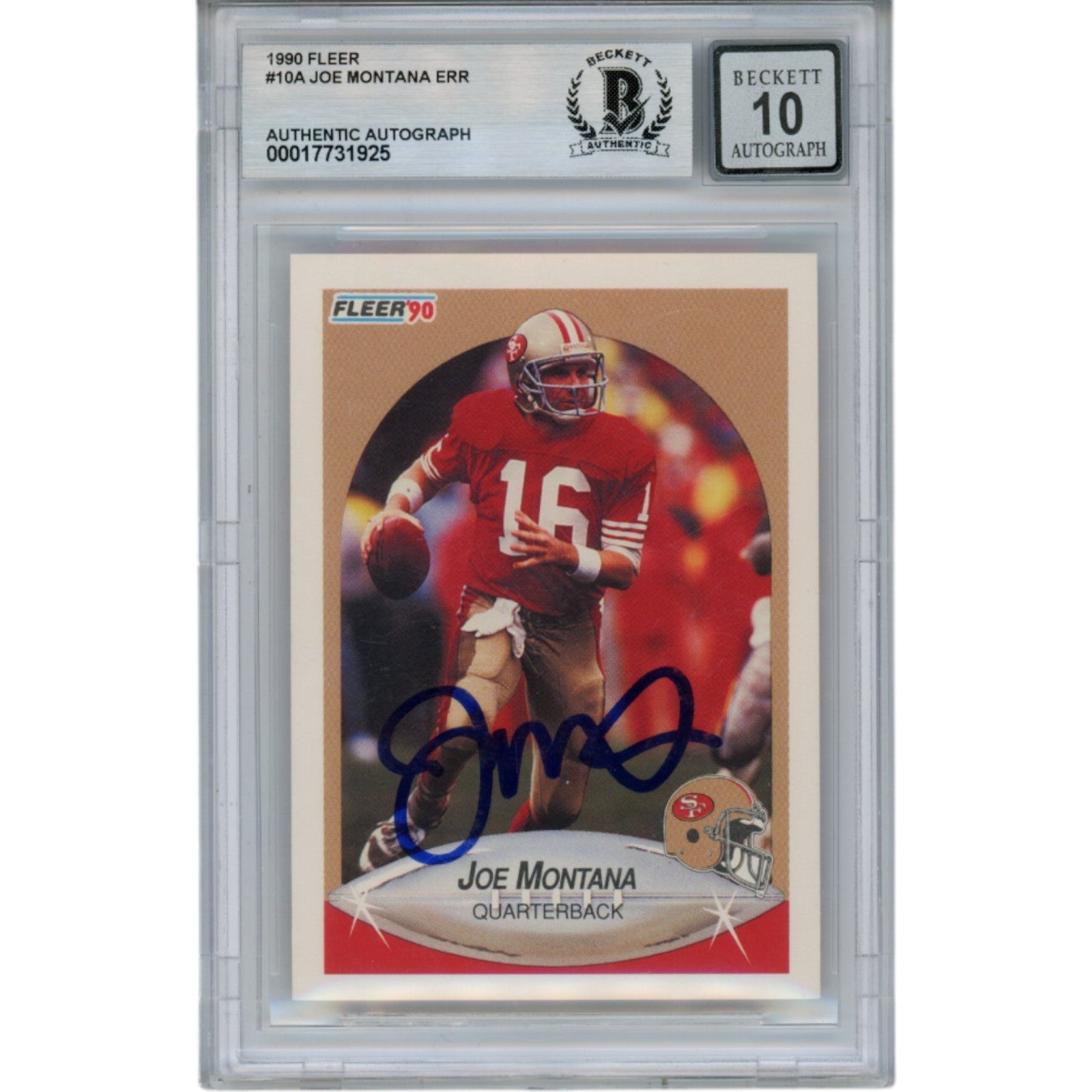 Joe Montana 1990 Fleer #10 Slab Trading Signed Card-Powers Sports Memorabilia