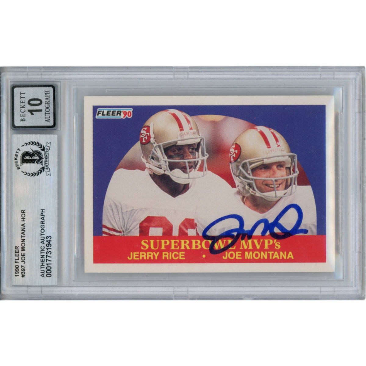 Joe Montana San Francisco 49ers Signed Card - 1990 Fleer #397 Slab Beckett Beckett-Powers Sports Memorabilia