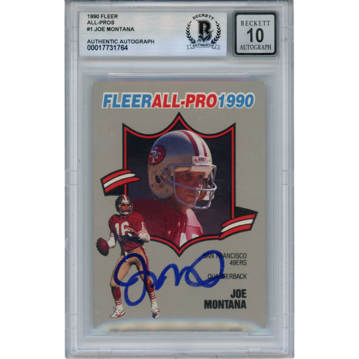 Joe Montana 1990 Fleer All-Pro #1 Slab Trading Signed Card-Powers Sports Memorabilia