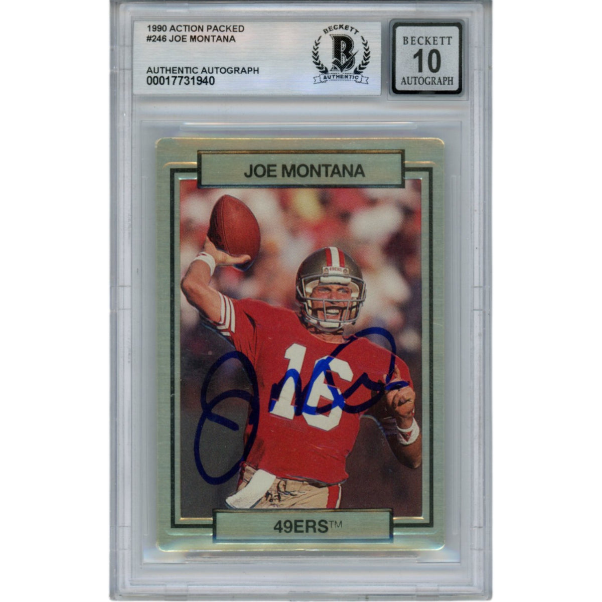 Joe Montana San Francisco 49ers Signed Card - 1990 HI-PRO MKTG #246 Slab Beckett Beckett-Powers Sports Memorabilia