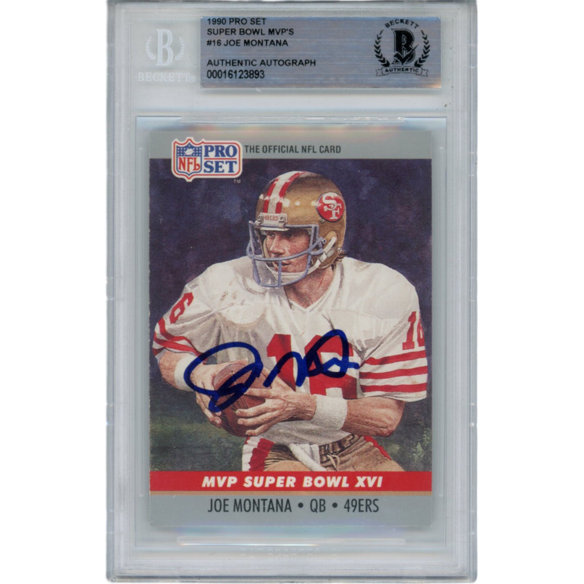 Joe Montana San Francisco 49ers Signed Card - 1990 Pro Set MVP 16 Beckett Beckett-Powers Sports Memorabilia