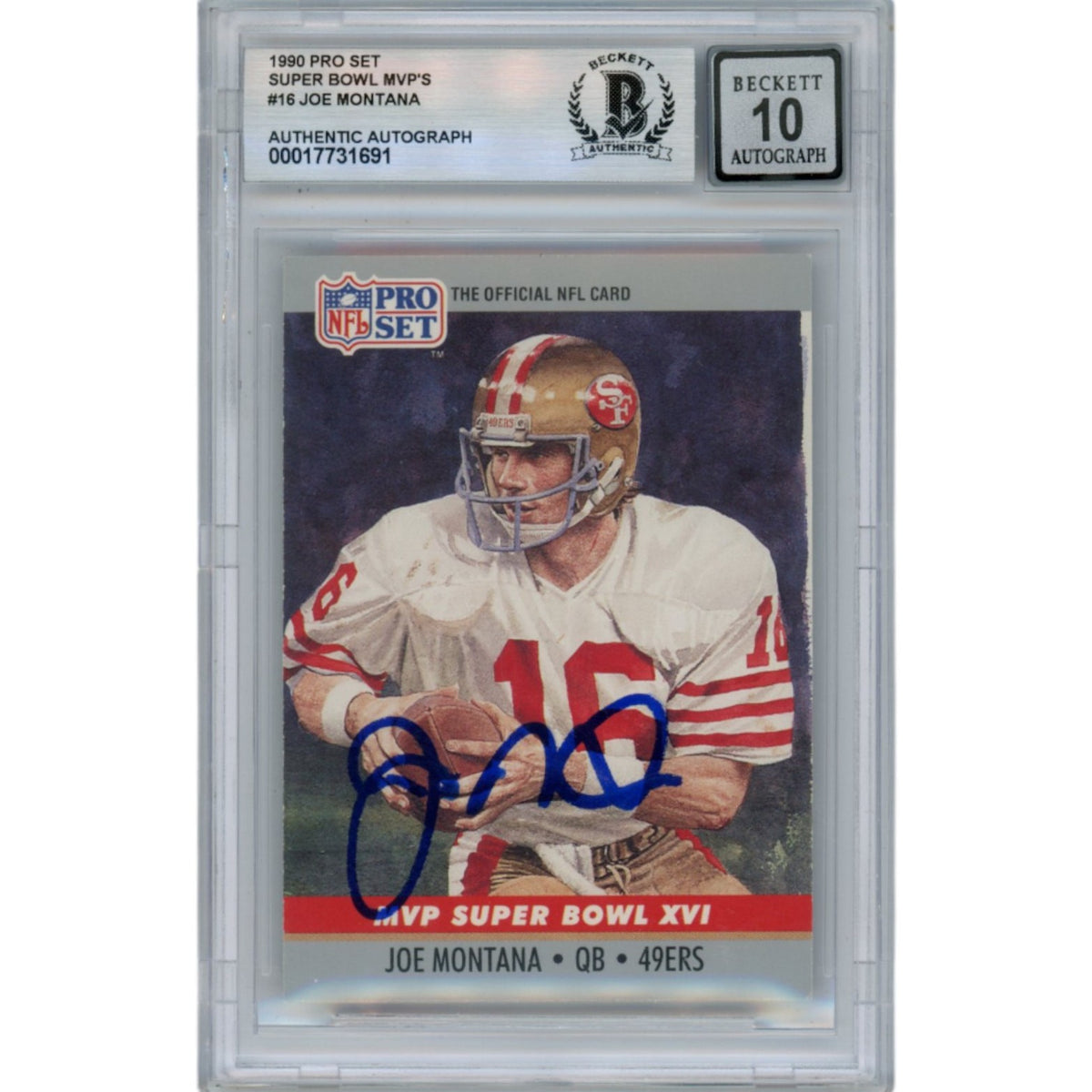 Joe Montana 1990 NFL Pro Set MVP #16 Slab Trading Signed Card-Powers Sports Memorabilia