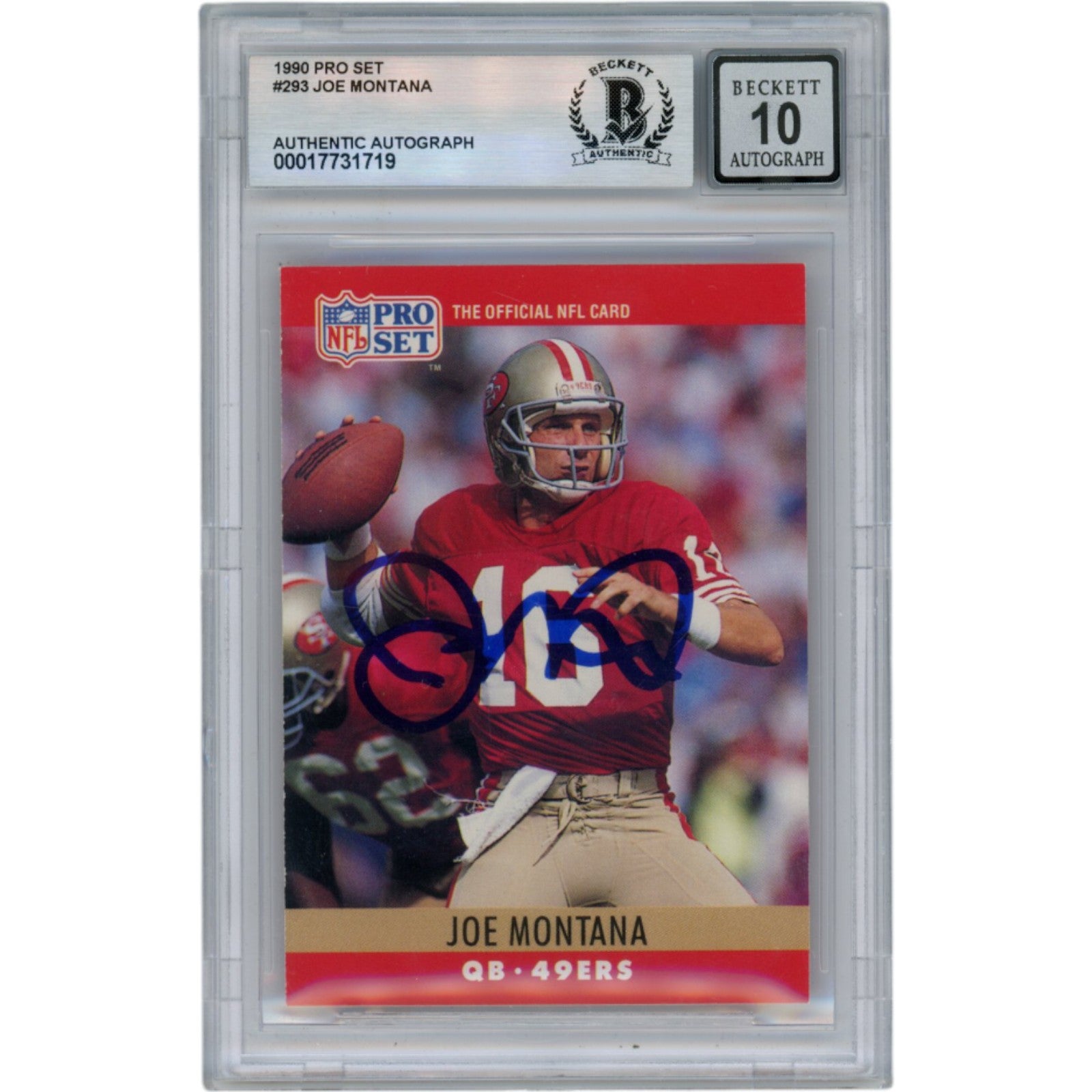 Joe Montana 1990 NFL Pro Set #293 Slab Trading Signed Card-Powers Sports Memorabilia