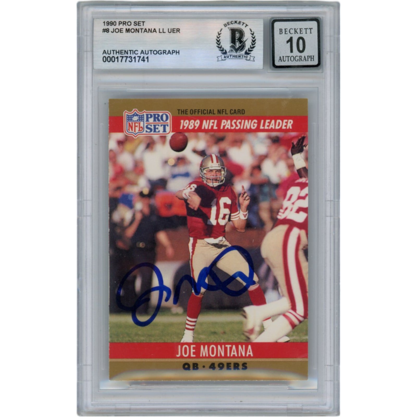 Joe Montana Signed 1990 NFL Pro Set #8 Slab Trading Card – Beckett Authenticated-Powers Sports Memorabilia