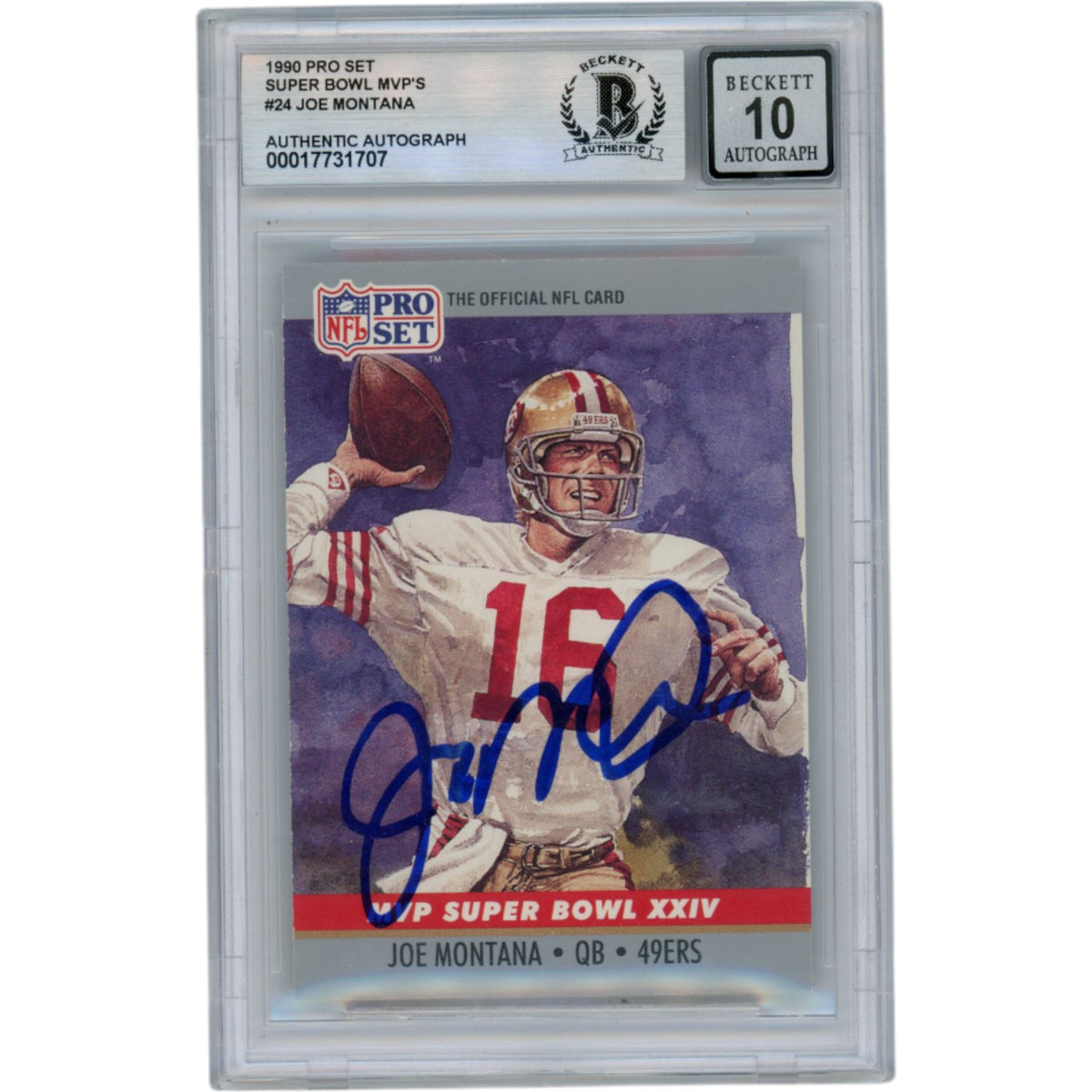 Joe Montana 1990 NFL Pro Set MVP #24 Slab Trading Signed Card-Powers Sports Memorabilia