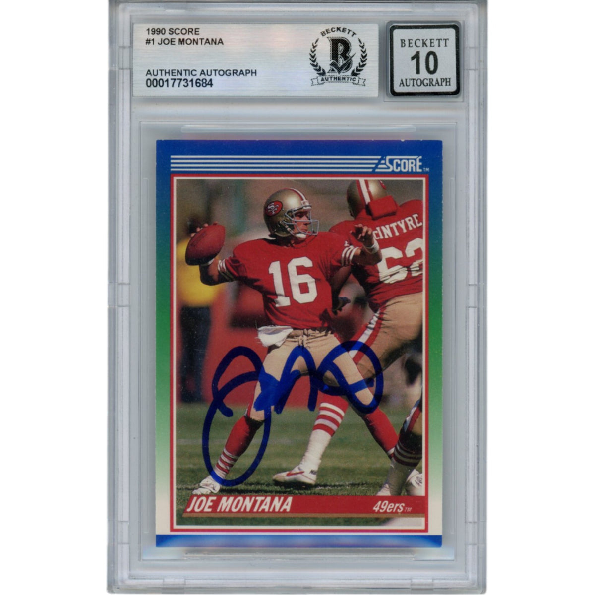 Joe Montana 1990 Score #1 Slab Trading Signed Card-Powers Sports Memorabilia