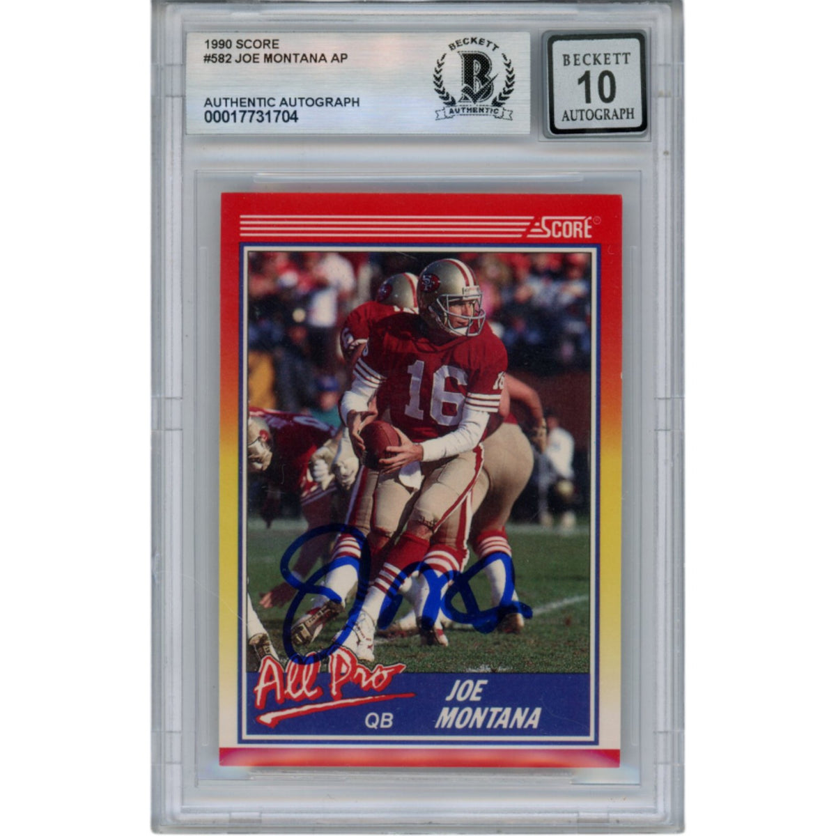 Joe Montana 1990 Score #582 Slab Trading Signed Card-Powers Sports Memorabilia