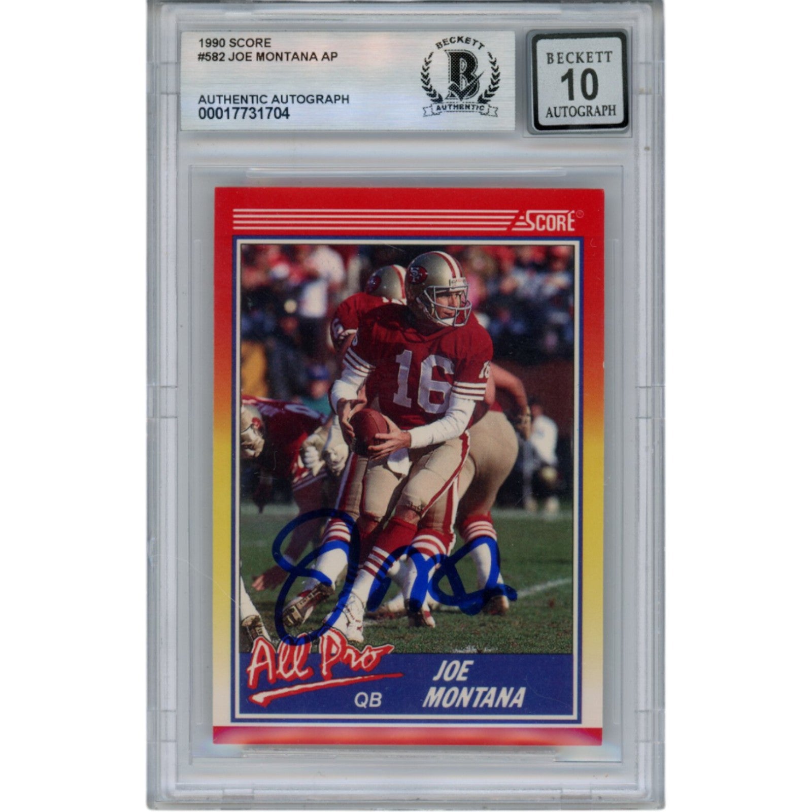 Joe Montana 1990 Score #582 Slab Trading Signed Card-Powers Sports Memorabilia