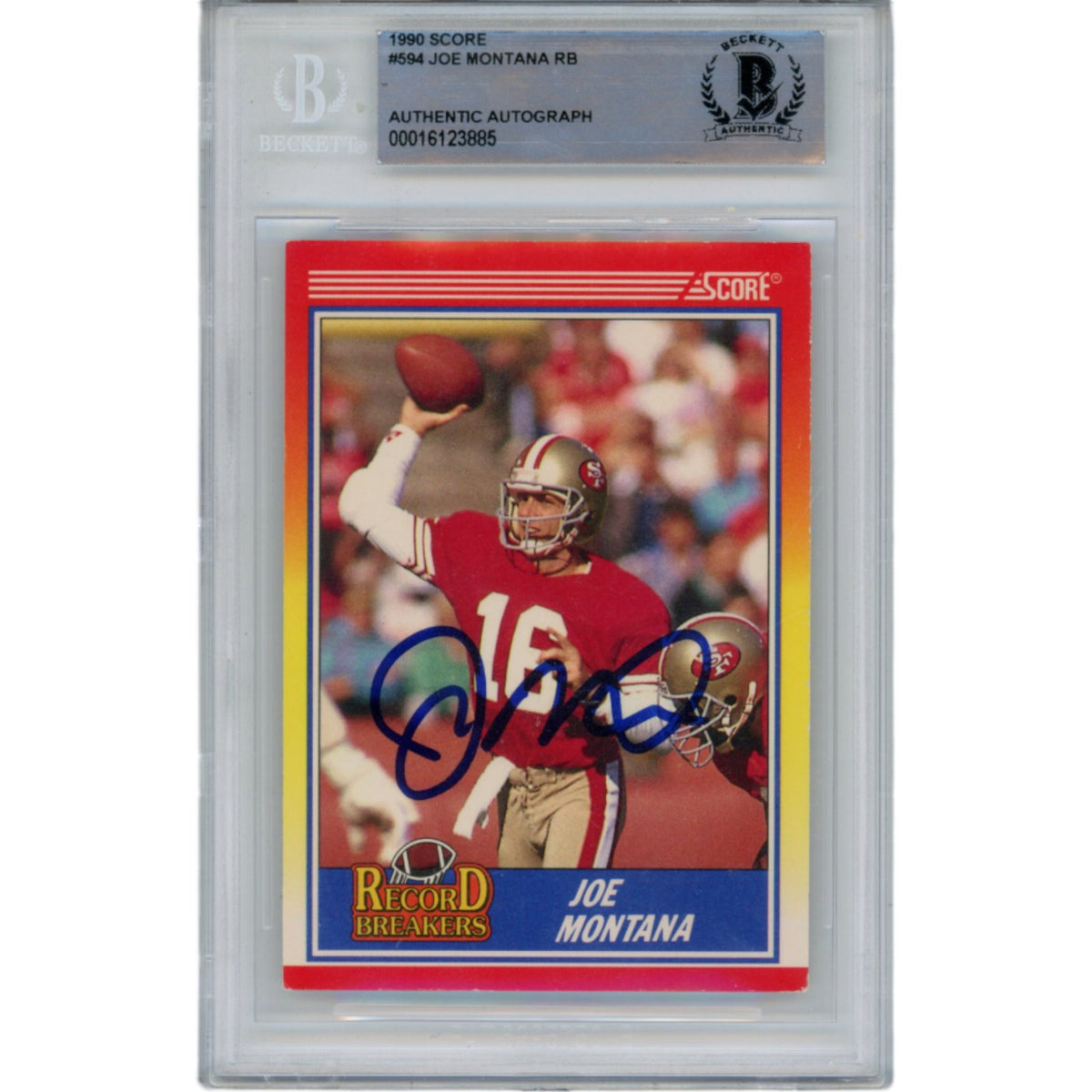Joe Montana San Francisco 49ers Signed Card - 1990 Score 594 Beckett Beckett-Powers Sports Memorabilia