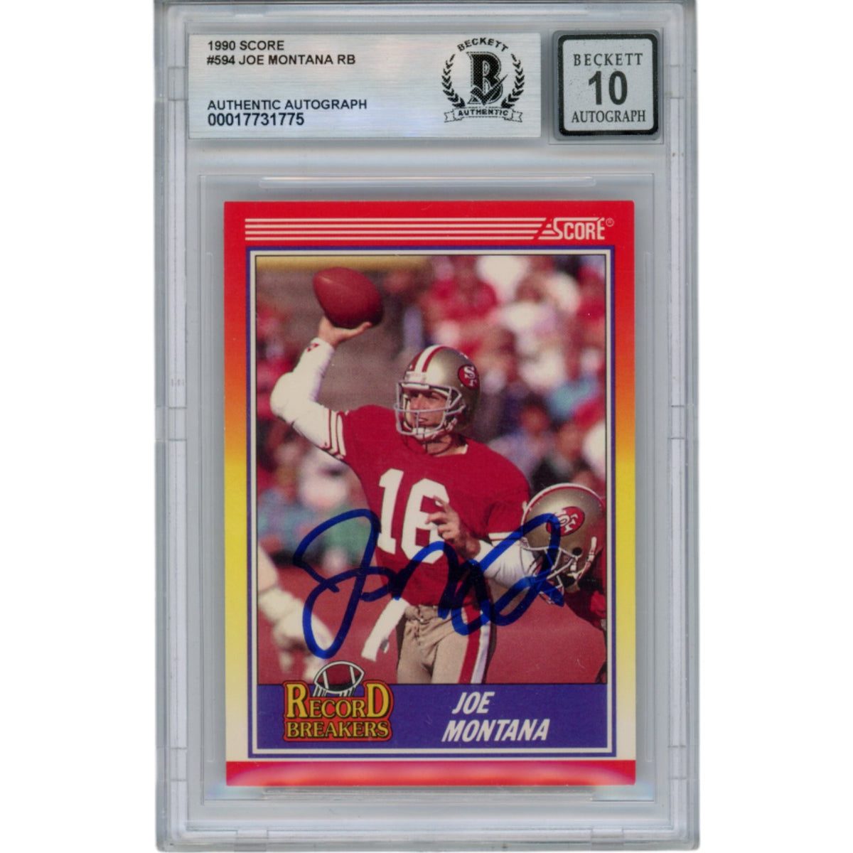 Joe Montana 1990 Score #594 Slab Trading Signed Card-Powers Sports Memorabilia
