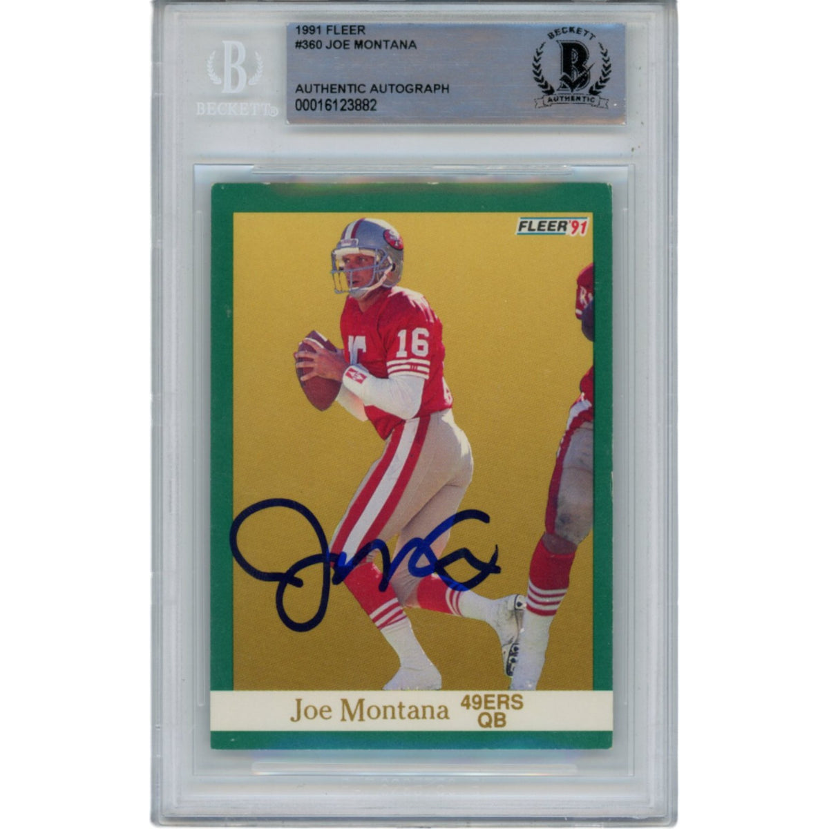 Joe Montana San Francisco 49ers Signed Card - 1991 Fleer 360 Beckett Beckett-Powers Sports Memorabilia