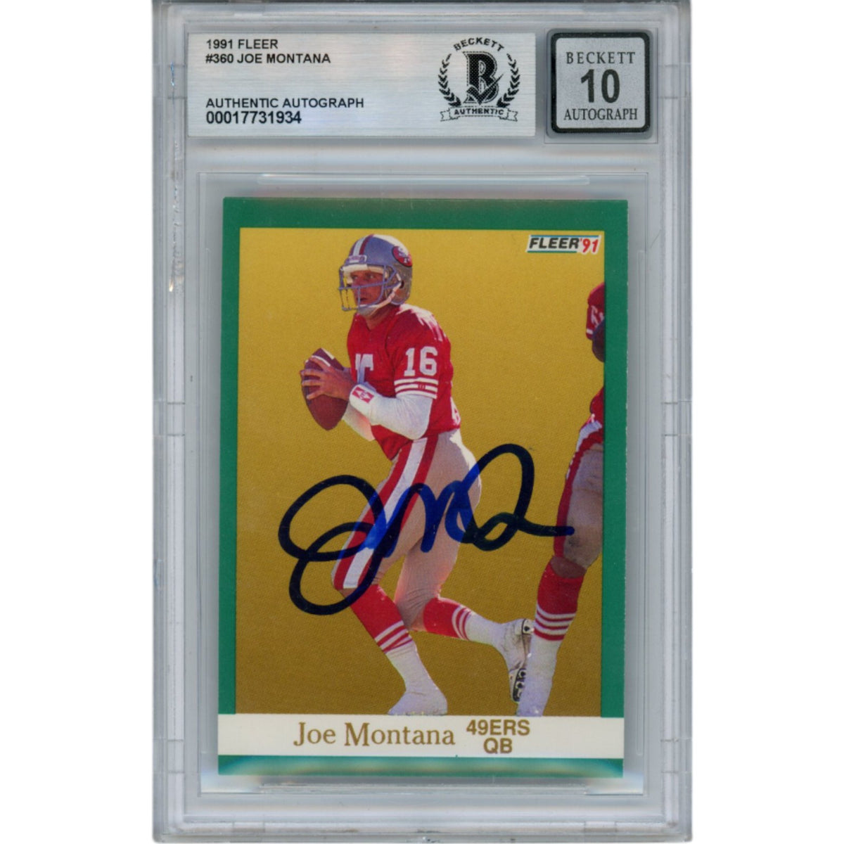 Joe Montana San Francisco 49ers Signed Card - 1991 Fleer #360 Slab Beckett Beckett-Powers Sports Memorabilia