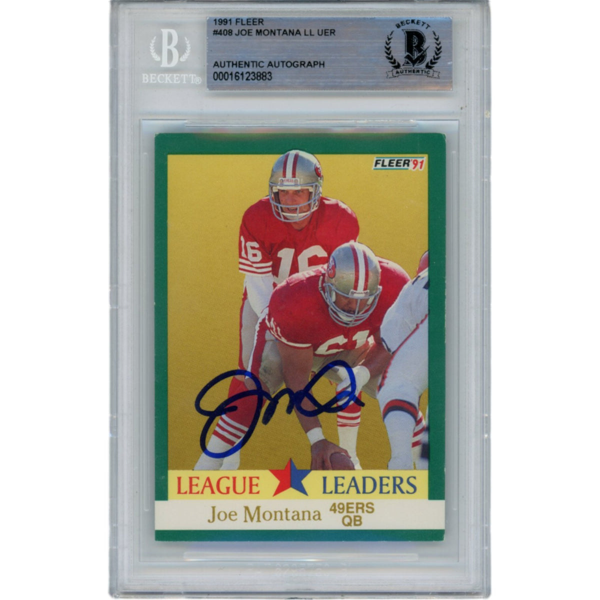 Joe Montana San Francisco 49ers Signed Card - 1991 Fleer 408 Beckett Beckett-Powers Sports Memorabilia