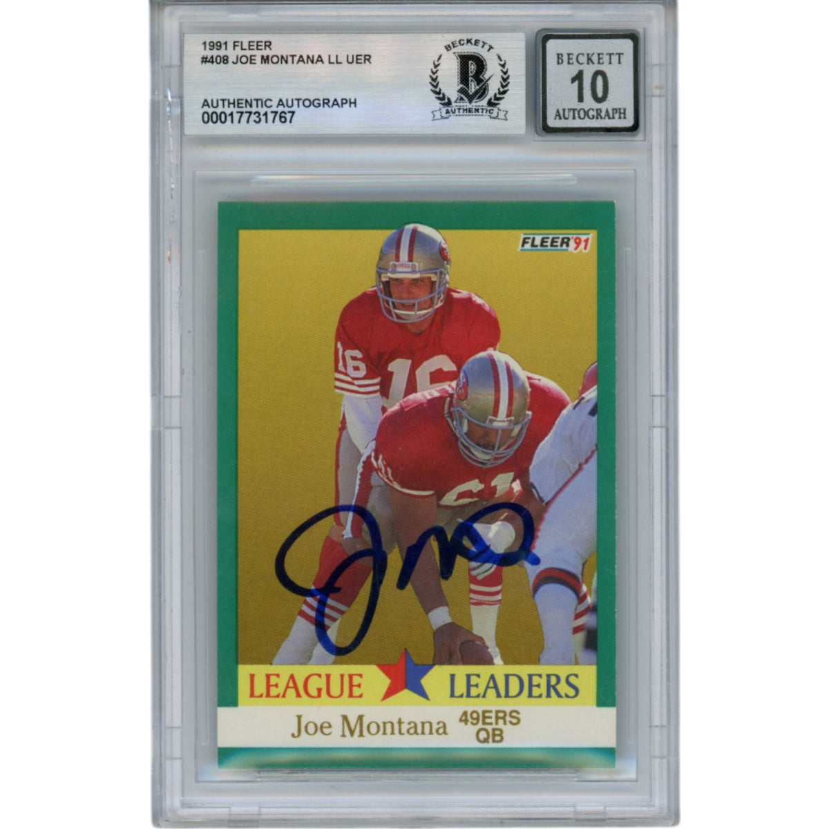 Joe Montana 1991 Fleer #408 Slab Trading Signed Card-Powers Sports Memorabilia