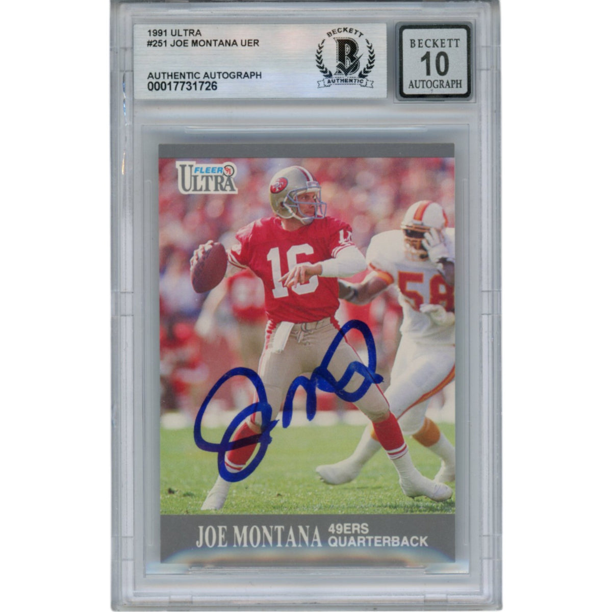 Joe Montana 1991 Fleer Ultra #251 Slab Trading Signed Card-Powers Sports Memorabilia